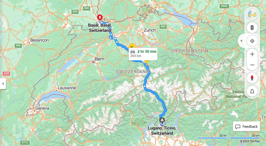 Anreise von Lugano Zu Basel Über E35·Toll on route