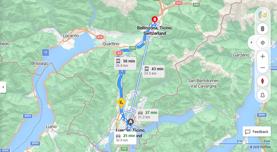 Anreise von Lugano Zu Bellinzona Über 2, E35·Toll on route