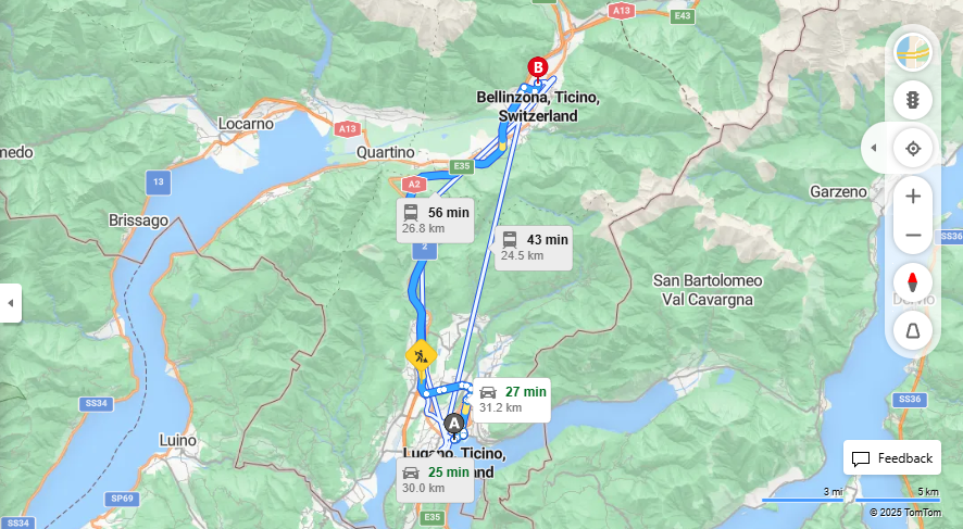 Anreise von Lugano Zu Bellinzona Über cantonale, E35·Toll on route