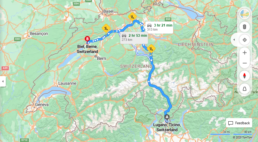 Anreise von Lugano Zu Biel/Bienne Über E35, E41·Toll on route