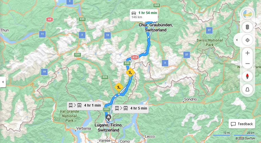 Anreise von Lugano Zu Chur Über E35, E43·Toll on route