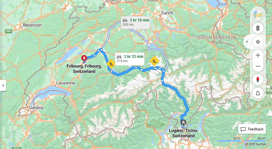 Anreise von Lugano Zu Fribourg Über E35, 11·Toll on route
