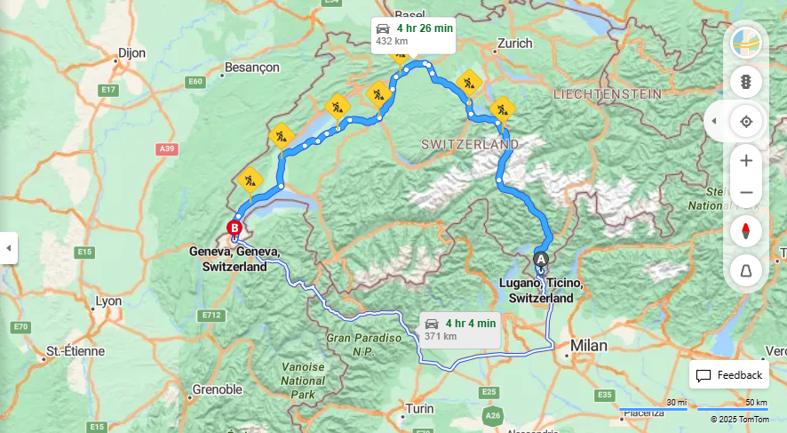 Anreise von Lugano Zu Geneva Über E35, E25·Toll on route