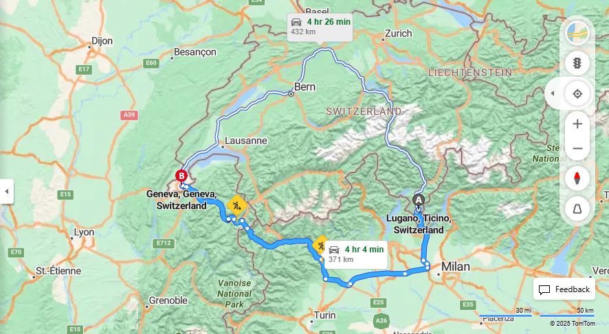 Anreise von Lugano Zu Geneva Über E64, E25·Toll on route