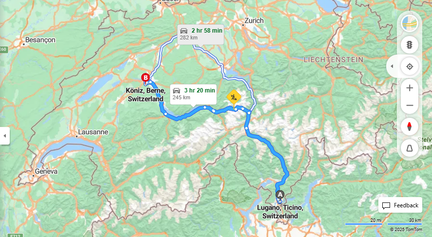 Anreise von Lugano Zu Köniz Über E35, 11·Toll on route