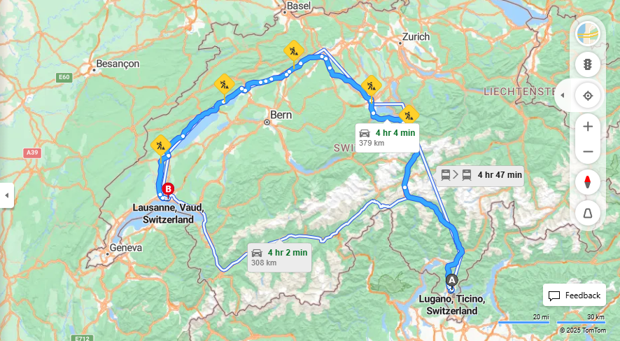Anreise von Lugano Zu Lausanne Über E35, A5·Toll on route