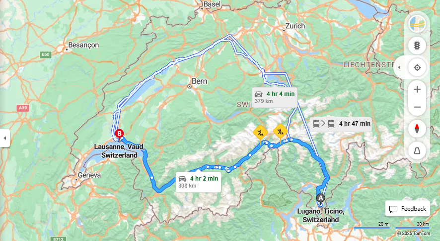 Anreise von Lugano Zu Lausanne Über E35, E62·Toll on route