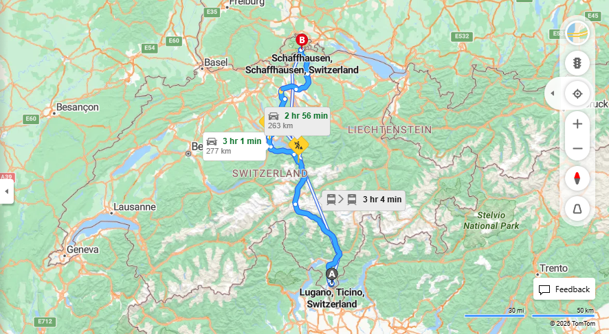 Anreise von Lugano Zu Schaffhausen Über E35, a14·Toll on route