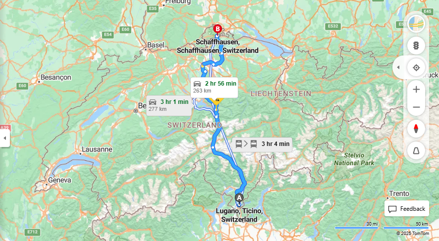 Anreise von Lugano Zu Schaffhausen Über E35, E41·Toll on route