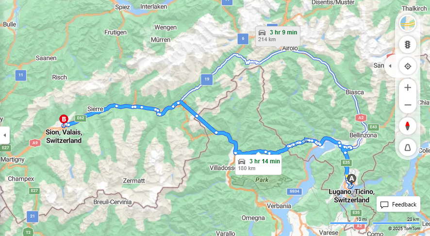 Anreise von Lugano Zu Sion Über SS337, E62·Toll on route