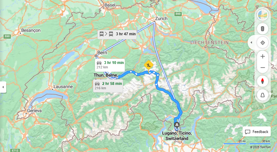 Anreise von Lugano Zu Thun Über E35, Seestrasse·Toll on route
