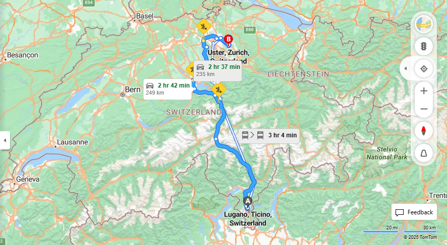 Anreise von Lugano Zu Uster Über E35, a14·Toll on route