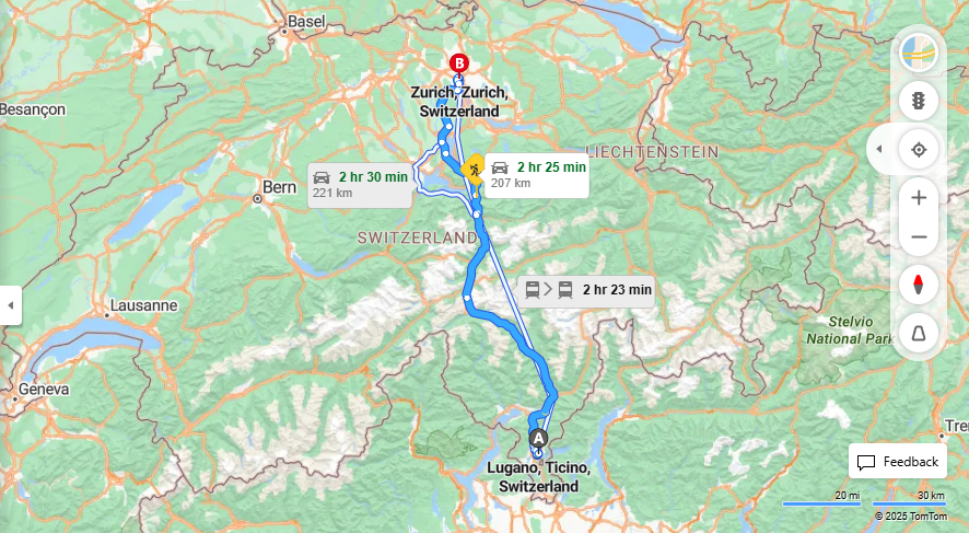 Anreise von Lugano Zu Zurich Über E35, E41·Toll on route